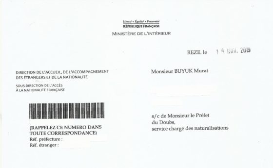lettre refus nationalité