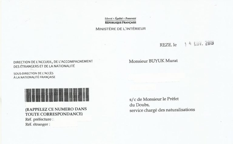 lettre refus nationalité