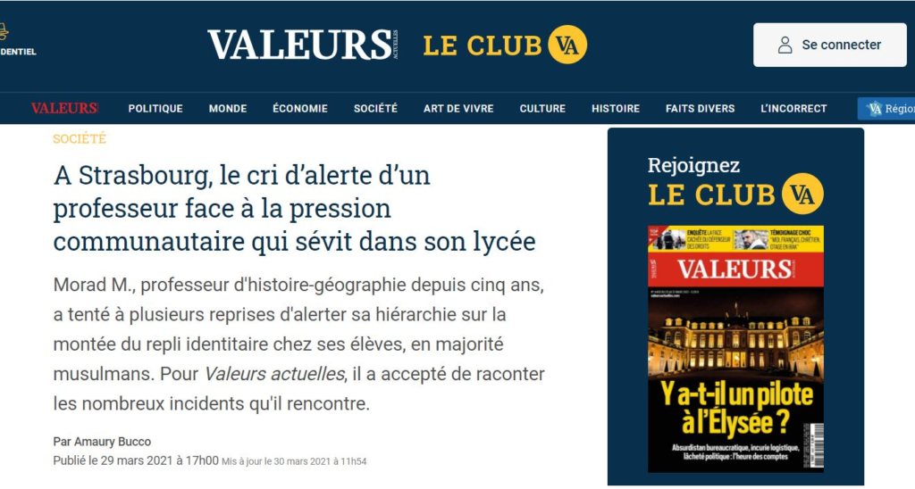 article valeurs actuelles professeur histoire
